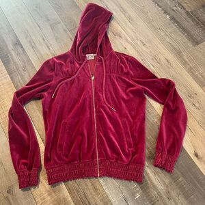 Juicy Couture Y2K Burgundy Smocked Zip-Up Sweater Size XL